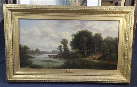 G. Steffenson River landscape with cattle watering 17.5 x 35.5in.